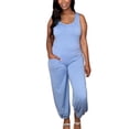 thumbnail image 1 of Gibobby Mono Ajustado de Verano Mono de nueve puntos elástico suelto sin mangas con cuello en U de color sólido elegante informal para mujer(Azul， M), 1 of 5