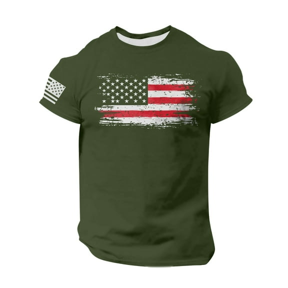 GIPQJK Graphic T Shirts for Men Usa Flag Design Tops Crew Neck T-Shirts Big and Tall American Flag Print Patriotic Short Sleeve T Shirts Tops,Army Green 2XL