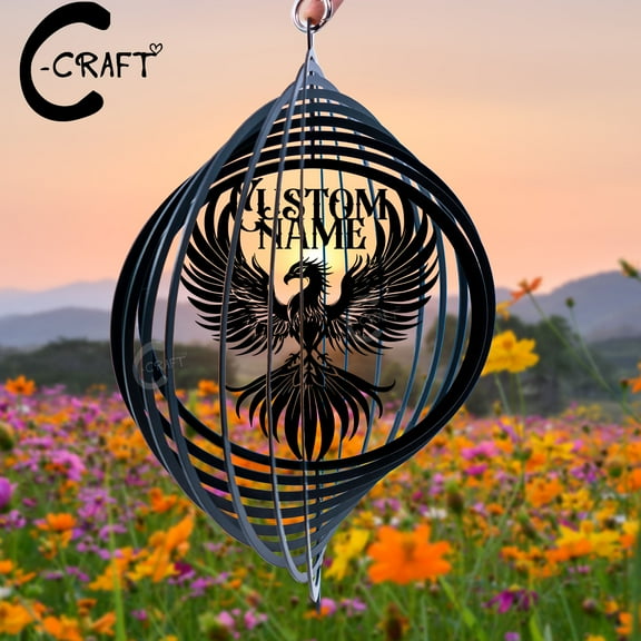 C-CRAFT Custom Phoenix Metal Wind Spinner 8 inches for Phoenix Lovers Outdoor Garden Decor