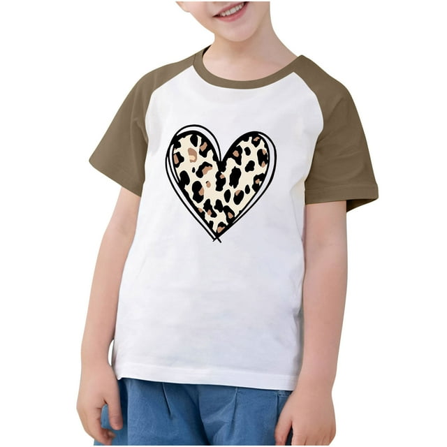 T-Shirt d'Été à Imprimé Cœur pour Fille, Manches Courtes, Col Rond, T-Shirts Graphiques