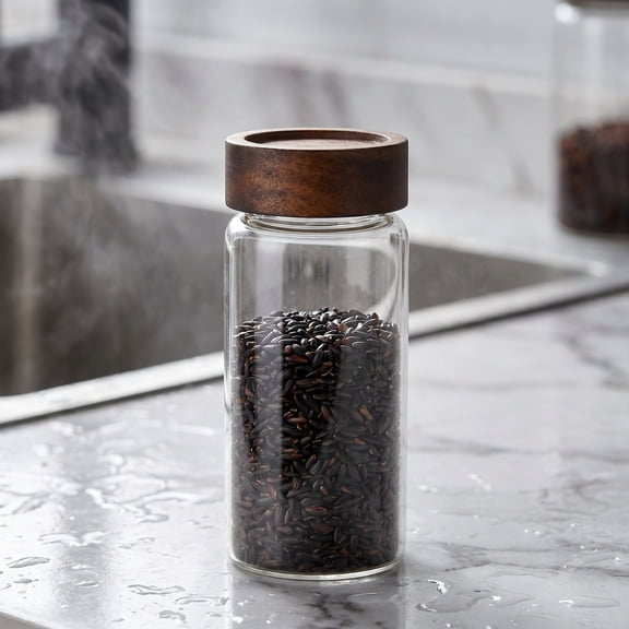 Glass Spice Jars with Airtight Wood Lids Tall Food Storage Containers with Labels for Pantry Organization Herbs Seasoning Sugar Coffee Beans Tea Canisters