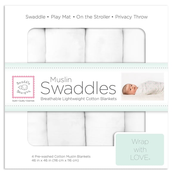 SwaddleDesigns - Juego de 4 mantas de muselina de algodón (116 x 116 cm)