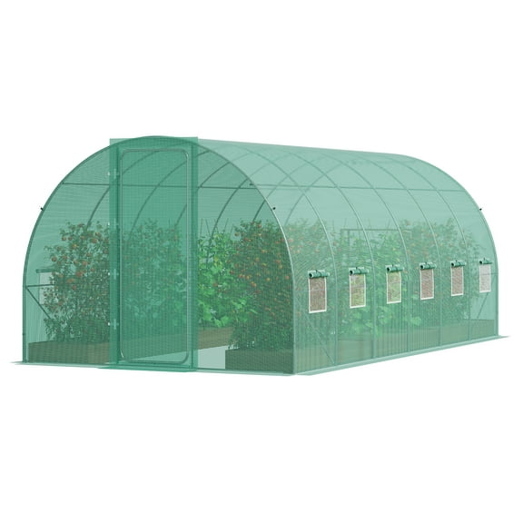 KFFKFF Stroll-in Passage Greenhouse, Dimensions 19.4x9.7x7.4 ft, Archway House Greenhouse Passage, Flora Warm House with Zinc-Coated Steel Frame, Green Polyethylene Cover