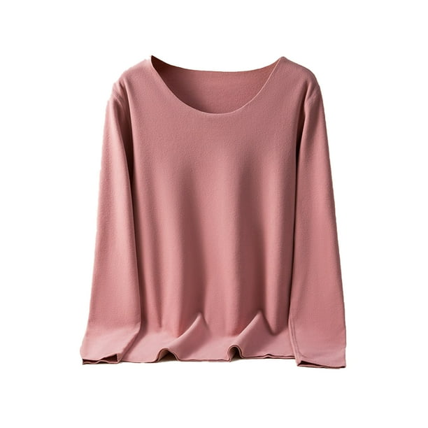 Minnieouse Ropa interior de fondo para mujer, lencería gruesa cálida para niñas, Tops de capa Base de cuello de manga larga de Color Ropa interior Rosado METRO
