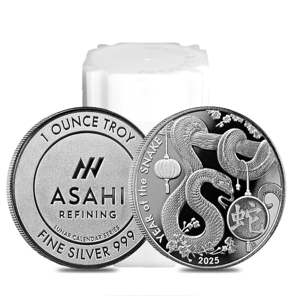 05 金属　素材　Au 999.9 1g Lot of 5 - 2025 1 oz Asahi Lunar Snake Silver Round .999 Fine