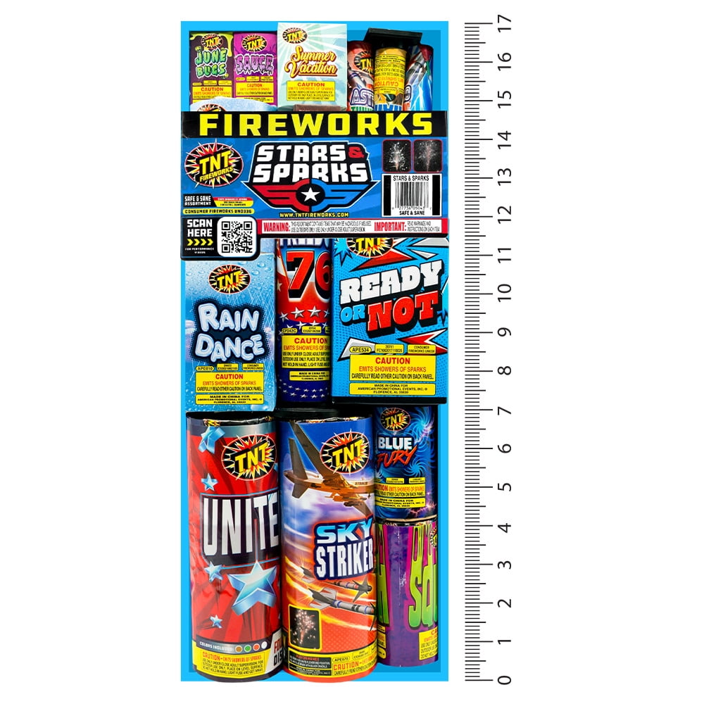 TNT Fireworks Stars and Sparks Ground Based Fountain Fireworks Assortment, Party