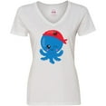 thumbnail image 3 of Inktastic Pirate Octopus, Blue Octopus With Red Pirate Hat Women's V-Neck T-Shirt, 3 of 5
