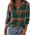thumbnail image 2 of Dweltoz Womens Plaid Shirts Casual Button Down Blouses Basic Long Sleeve Collared Shackets 2026 Fall Dressy Shirts Trendy Office Tops With Pockets,Dark Green S, 2 of 7