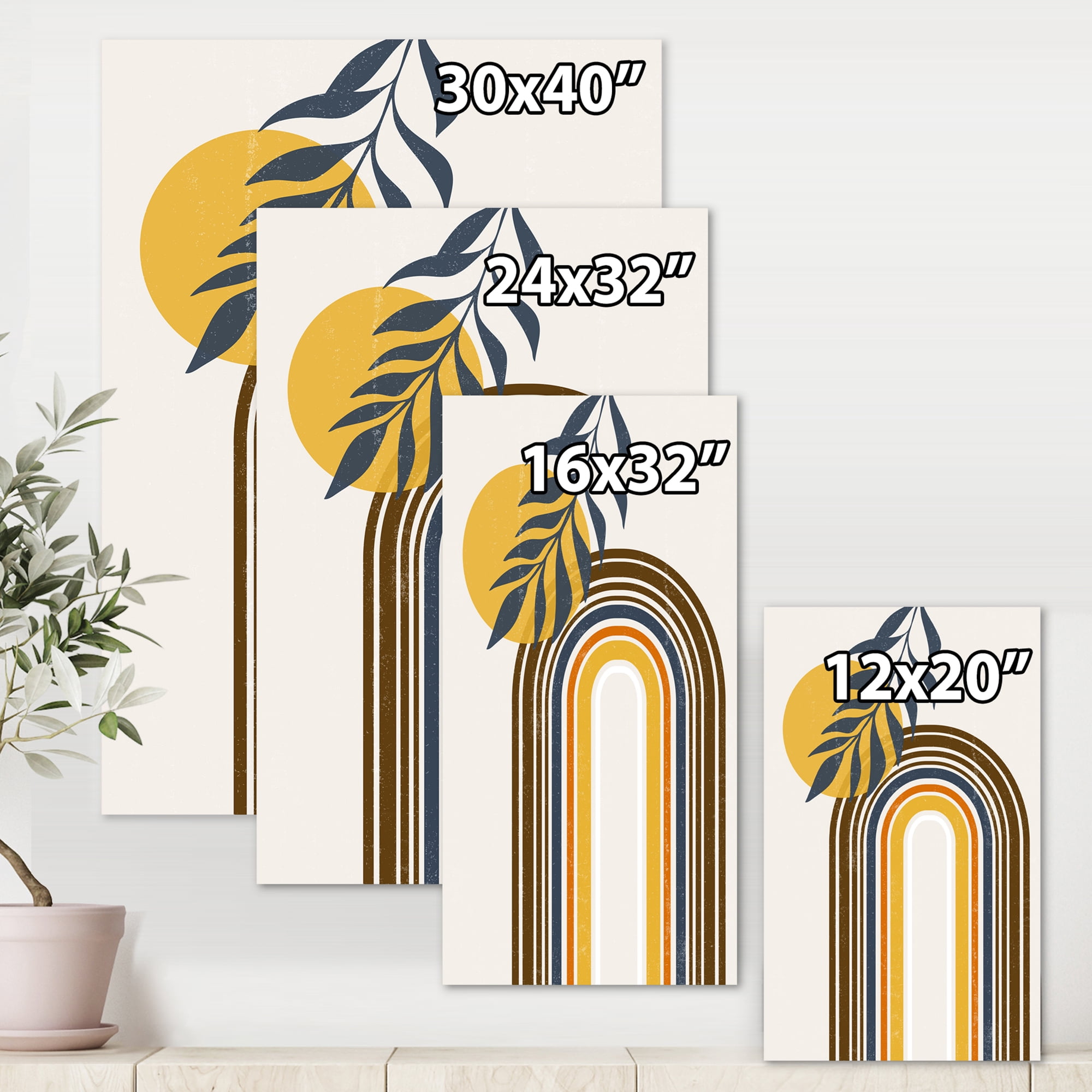 Designart ' Abstract Moon Sun Leaves II ' Modern Canvas Wall Art Print