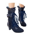 thumbnail image 3 of Guttear Women Sweet Bow Boots Mid Heels Lace Up Victorian boots Mid Calf Kawaii Boot, 3 of 7