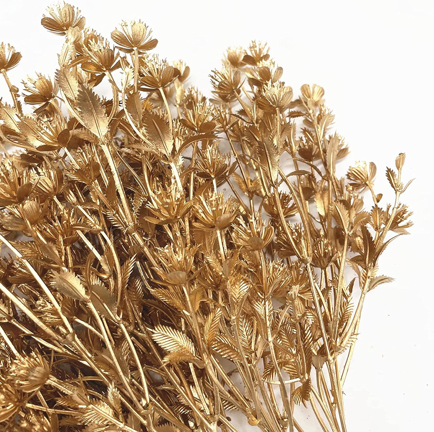 Morttic Artificial Golden Baby Breath Flowers, Plastic Fake Gypsophila Flower for Indoor Outdoor Christmas Wedding Home Party Table Arrangement Decoration DIY Planter Filler Gold Leaves Decor - 3 Pack