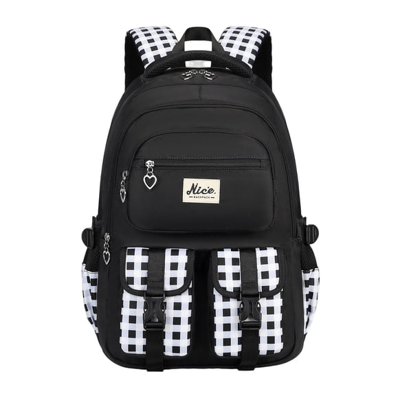 Plaid Backpack, Waterproof Nylon Bookbag with Large Capacity Multi Pocket Design, Portable Bag for Daily Carry Travel Study and Outdoor Activities