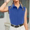 thumbnail image 6 of Jinhomg Women's Sleeveless Button Down Shirts Casual Loose Solid V Neck Tank Tops Lightweight Comfy Spring Summer Work Blouses Spring Saving Blue S, 6 of 9