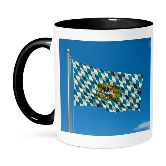 3dRose, Flag of Bavaria on a flag pole with blue sky Bavarian, 11oz Two-Tone Black Mug
