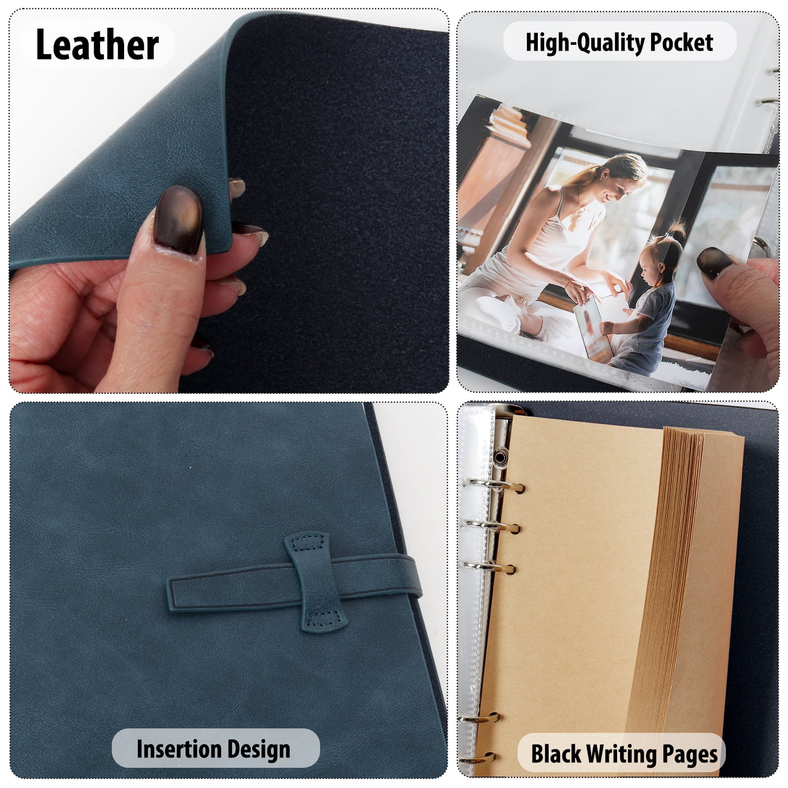 RECUTMS Photo Album Hold 4x6 200 Photos Thick Leather Cover Picture Album with 30 Writing Paper Scrapbook Memory Book Birthday Anniversary (Blue)