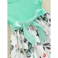 thumbnail image 6 of Suealasg Little Girls Summer Clothes Set 4T 5T 6T 7T Kids Girls Fly Sleeve Ribbed Butterfly Print Dress + Solid Color Belt Set 2Pcs Casual Beach Outfits for Child Girls, 6 of 7