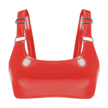 RUTAYY Women High Gloss Leather Neck Bra Leather Bra Adjustable Strap Underwear Lingerie Home Intimates Classic