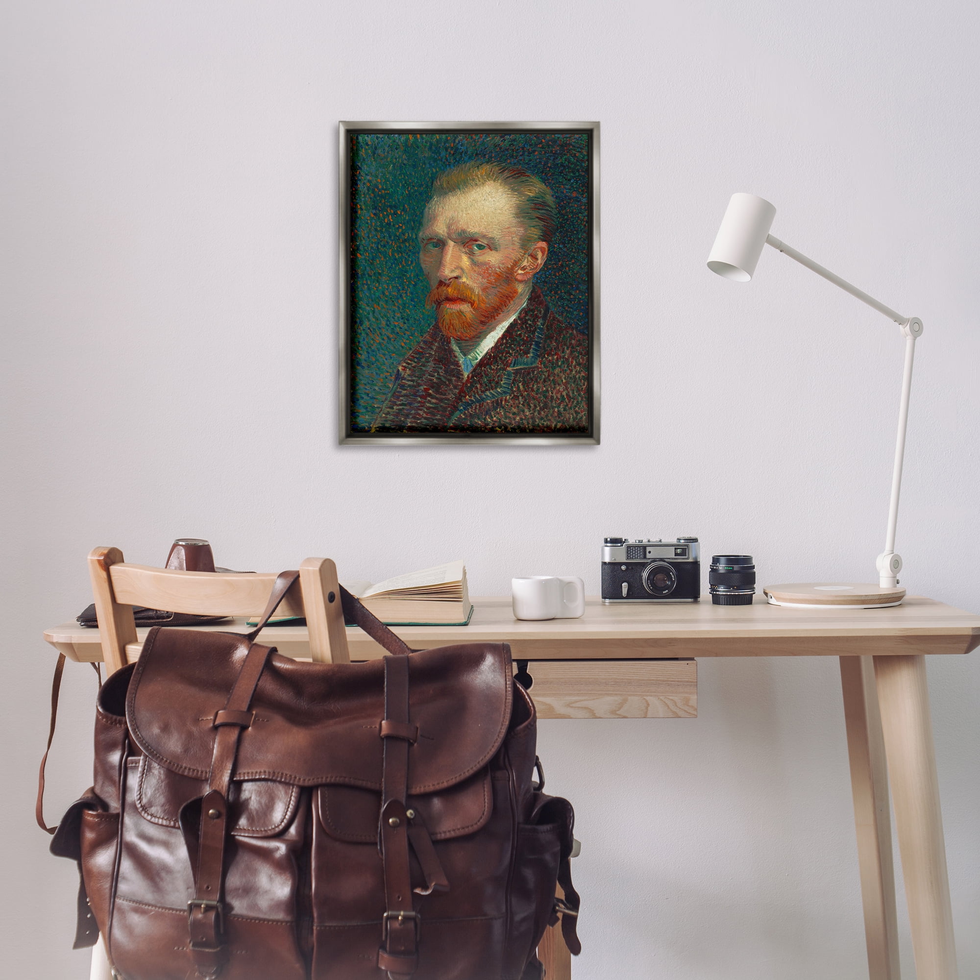 Stupell Industries Van Gogh Self Portrait People Painting Gray Floater Framed Canvas Art Print Wall Art, 25 x 31