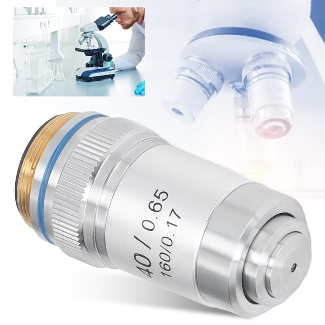 Lentille d'Objectif à Haute Grossissement 40X, Objectif de Microscope Distance de Travail 18mm Empêche la Chute avec Boîte de Rangement pour Microscopes Biologiques