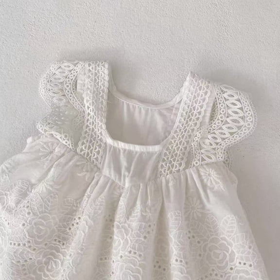 LYMAYTER 0-18M Girl Dress Romper Summer Casual Lace Ruffle Sleeve Lightweight One Piece Dress for Newborn Baby