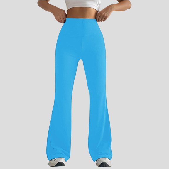 CQONEPT Womens Yoga Pants High Rise Bell Bottom Tummy Control Pant Casual Workouts Running Outdoor Trousers with Pockets Sky Blue M