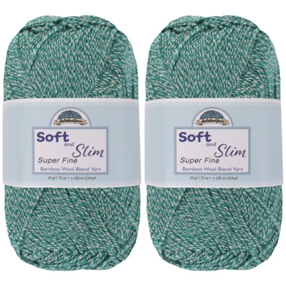 JubileeYarn Soft and Slim Yarn - 50g/Skein Bamboo Rayon Wool Blend - Frozen Tide - 2 Skeins