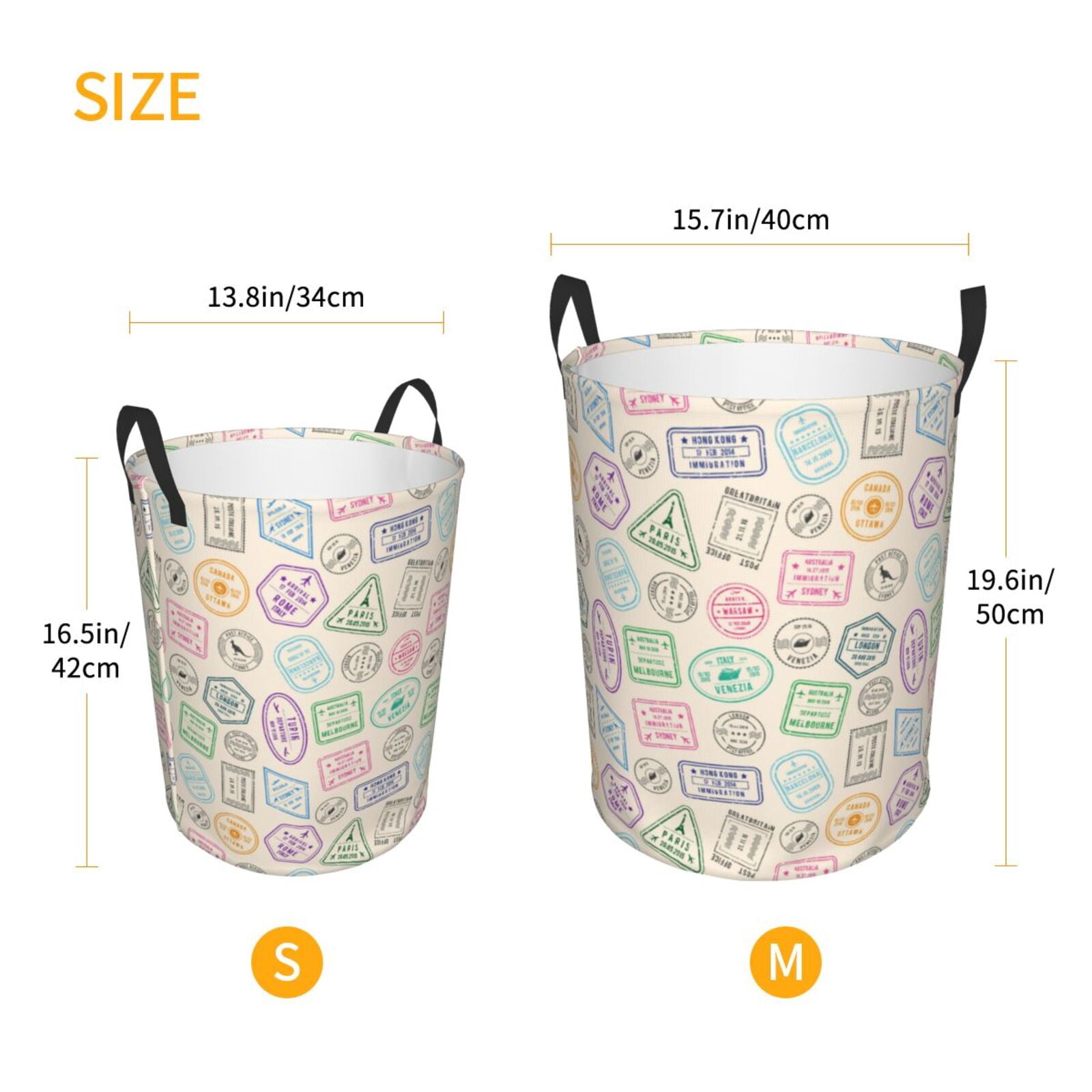 Large Laundry Basket with Handles - postmark Print colorful Kids Baby Dirty Clothes Laundry Hamper for Bedroom Aesthetic
