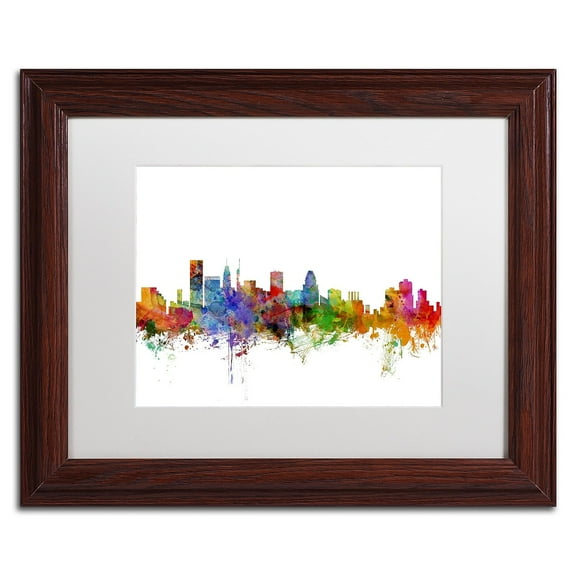 Trademark Fine Art 'Baltimore Maryland Skyline' Canvas Art by Michael Tompsett, White Matte, Wood Frame