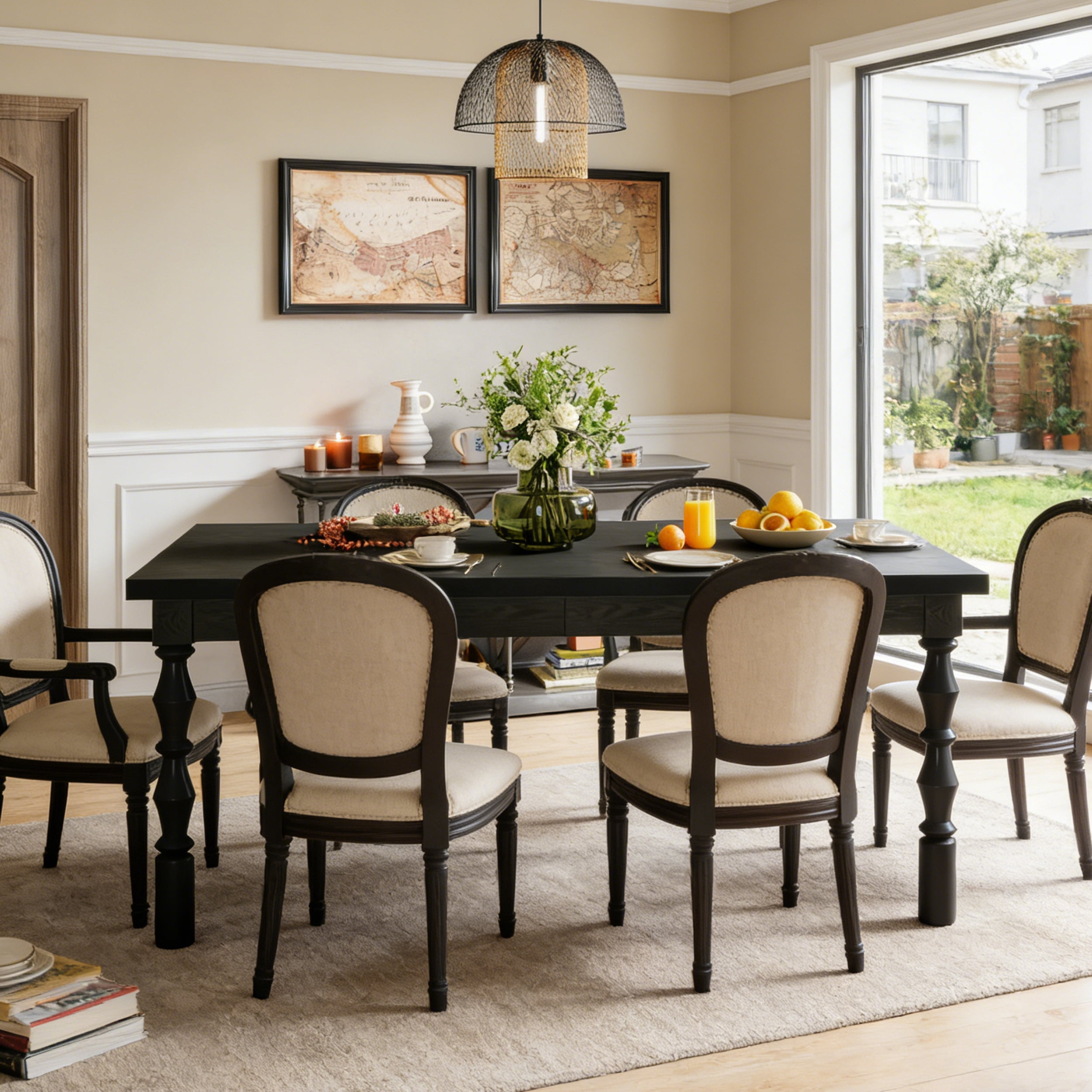 Fnova 62" Farmhouse Dining Table for 4-6 People, Large Wood Rectangle Kitchen Table Modern Dining Room Furniture with Carved Turned Legs