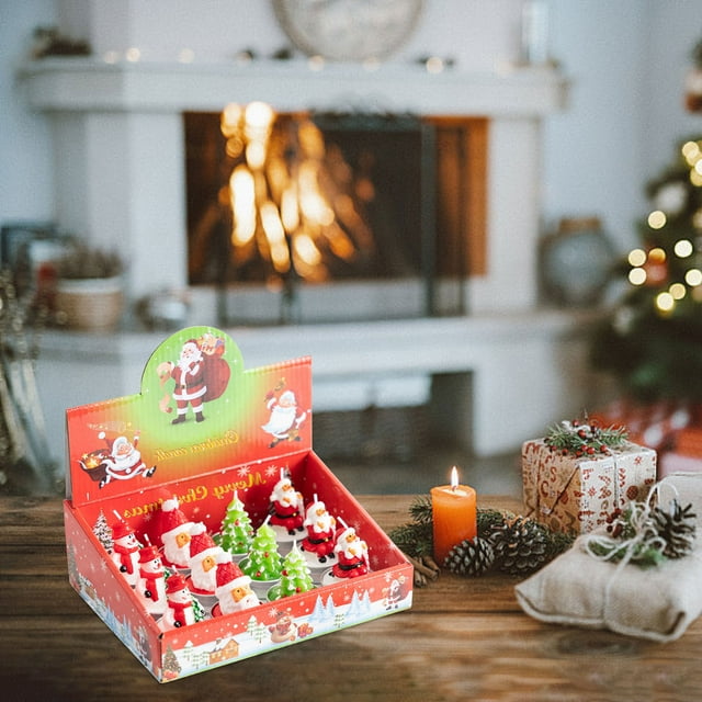 Juego de Velas Navideñas, 12 Piezas con Diseños de Muñecos de Nieve, Velas de Parafina Festivas, Decoración para Fiestas, Bodas y Fiestas, Bonitos Rellenos Navideños, Tamaño 5,5 X 3,8 Cm