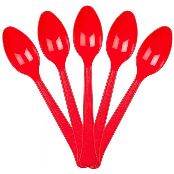 JAM Paper Plastic Spoons, Red, 48 Disposable Spoons/Pack