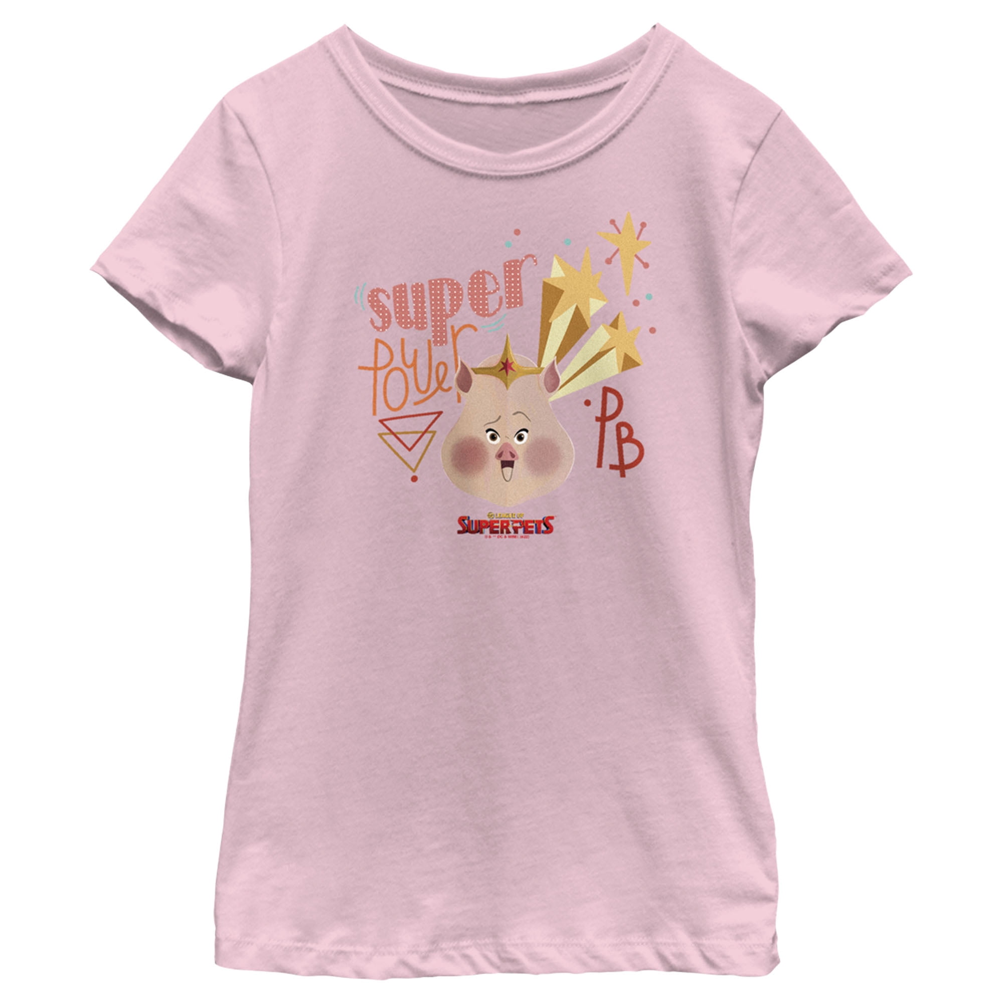 Girl's DC League of Super-Pets Super Power PB Pig Graphic Tee Light Pink Medium