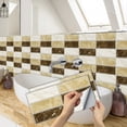 thumbnail image 2 of 6 Pcs Peel and Stick Tiles Stickers Mosaic Brick Pattern 5.91" x 11.81" Beige Brown Gray Wall Decals Marble DIY Decor Removable Backsplash, 2 of 7