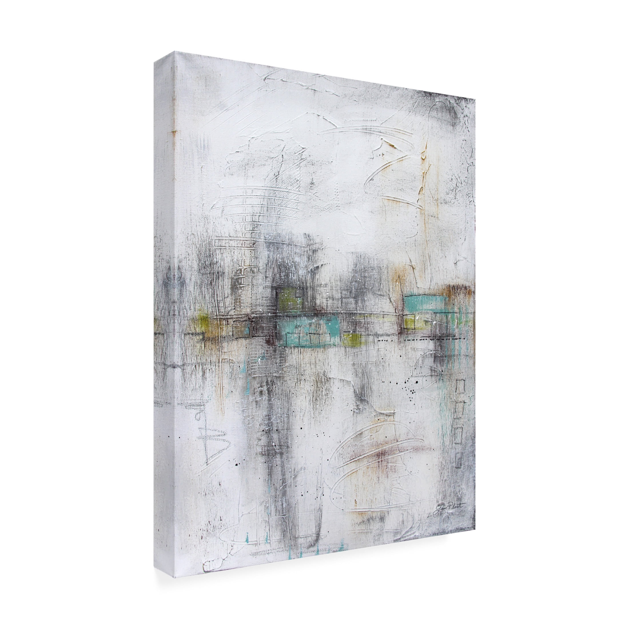 Canvas Wall Art - Jean Plout 'Abstract Aqua Horizon B' Wall Art for Living Room, Bedroom, or Office Décor by Trademark Fine Art - 24 x 32 Inches