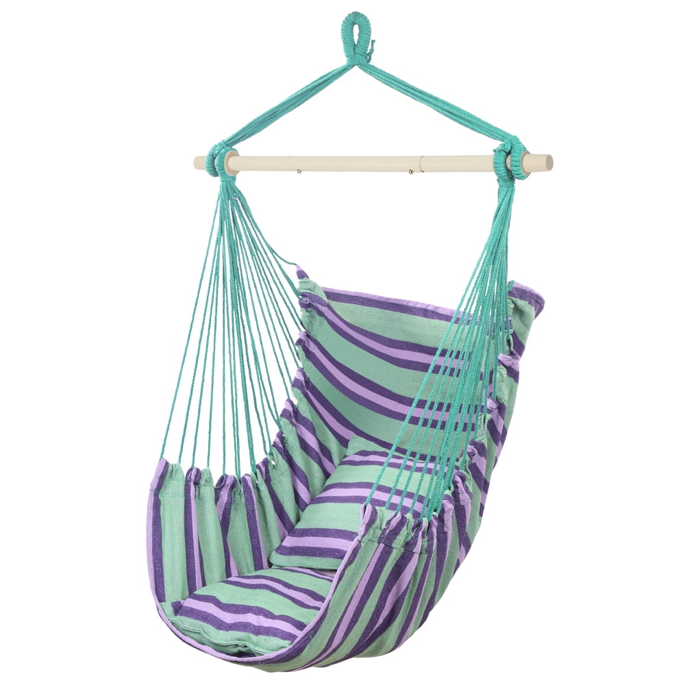 Distinctive Cotton Canvas Hanging Rope Chair with Pillows Green