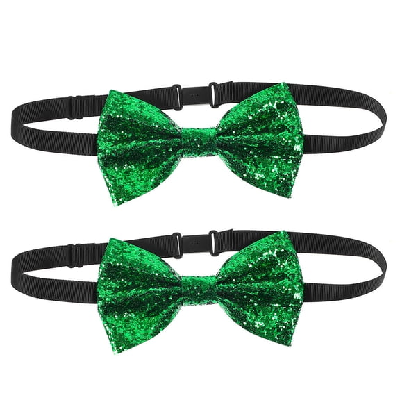 PTOOTP 2Pcs Green Sequin Bow Ties for Men, Pre-Tied Adjustable Length Formal Party Accessories