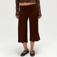thumbnail image 6 of Gaucho Pants for Women Fold Over Flowy Low Rise Wide Leg Capri Pants Casual Stretch Cropped Pant Coffee L, 6 of 6