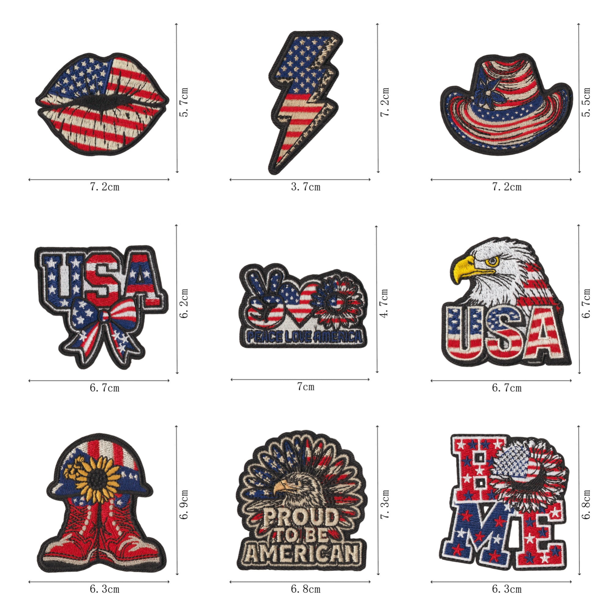 9 Pcs 4th of July Patriotic Iron On Patches, USA American Flag Embroidered Sew On Patches Set, Independence Day Decorative Patches for Clothes Jackets Hats Backpacks Jeans
