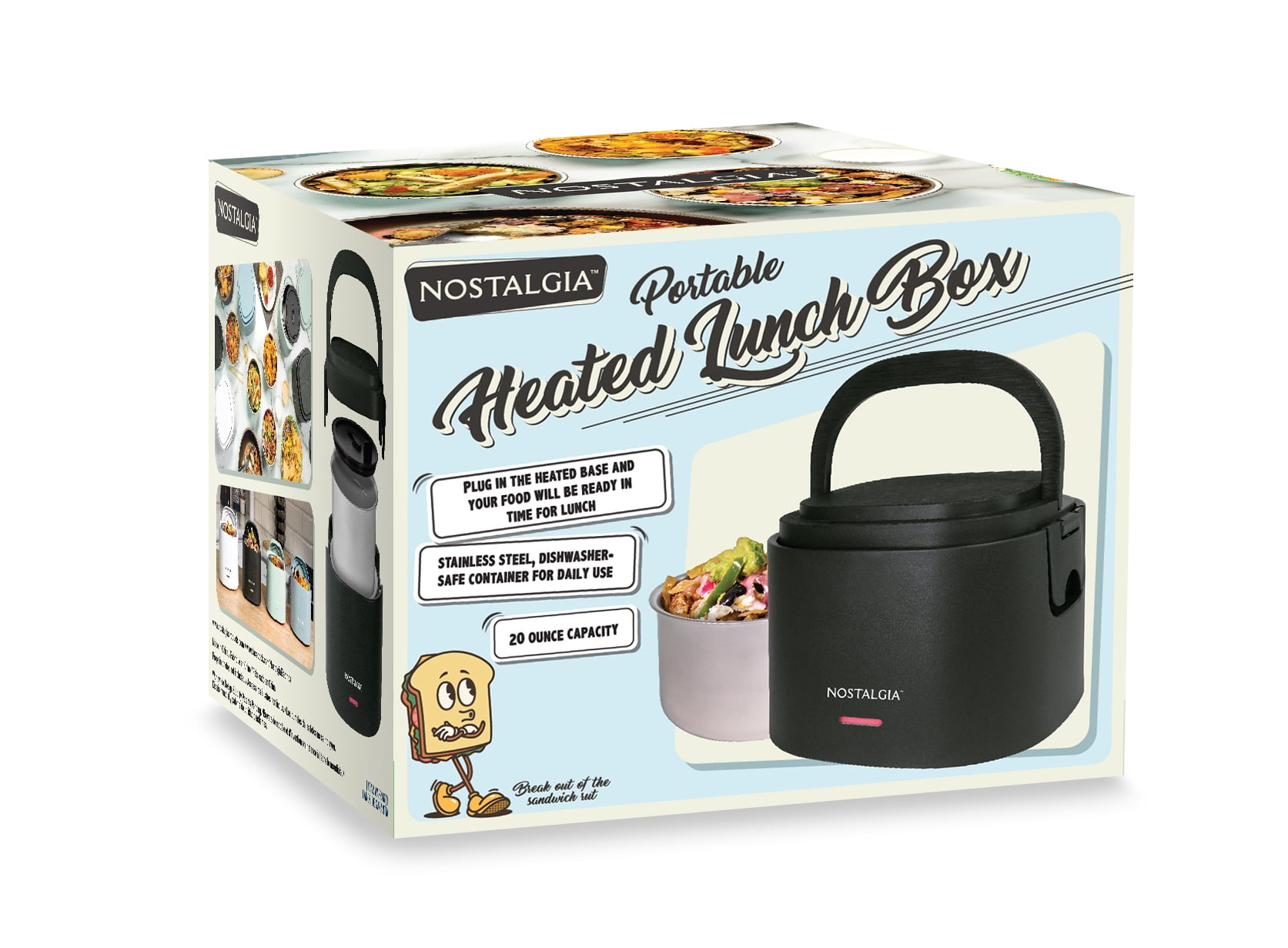 Nostalgia 20 oz Portable Heated Lunch Box with Stainless Steel Lunch Container, Black
