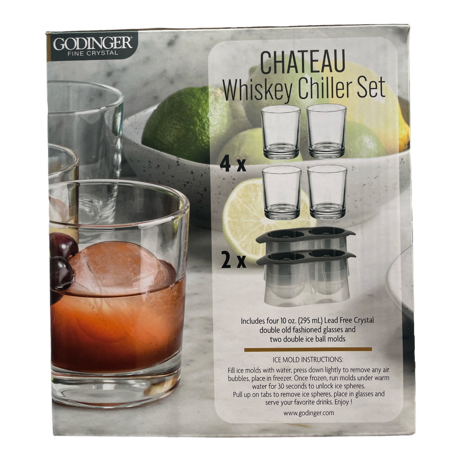 Godinger Fine Crystal Chateau Whiskey Chiller Set with Ice Mold (10oz