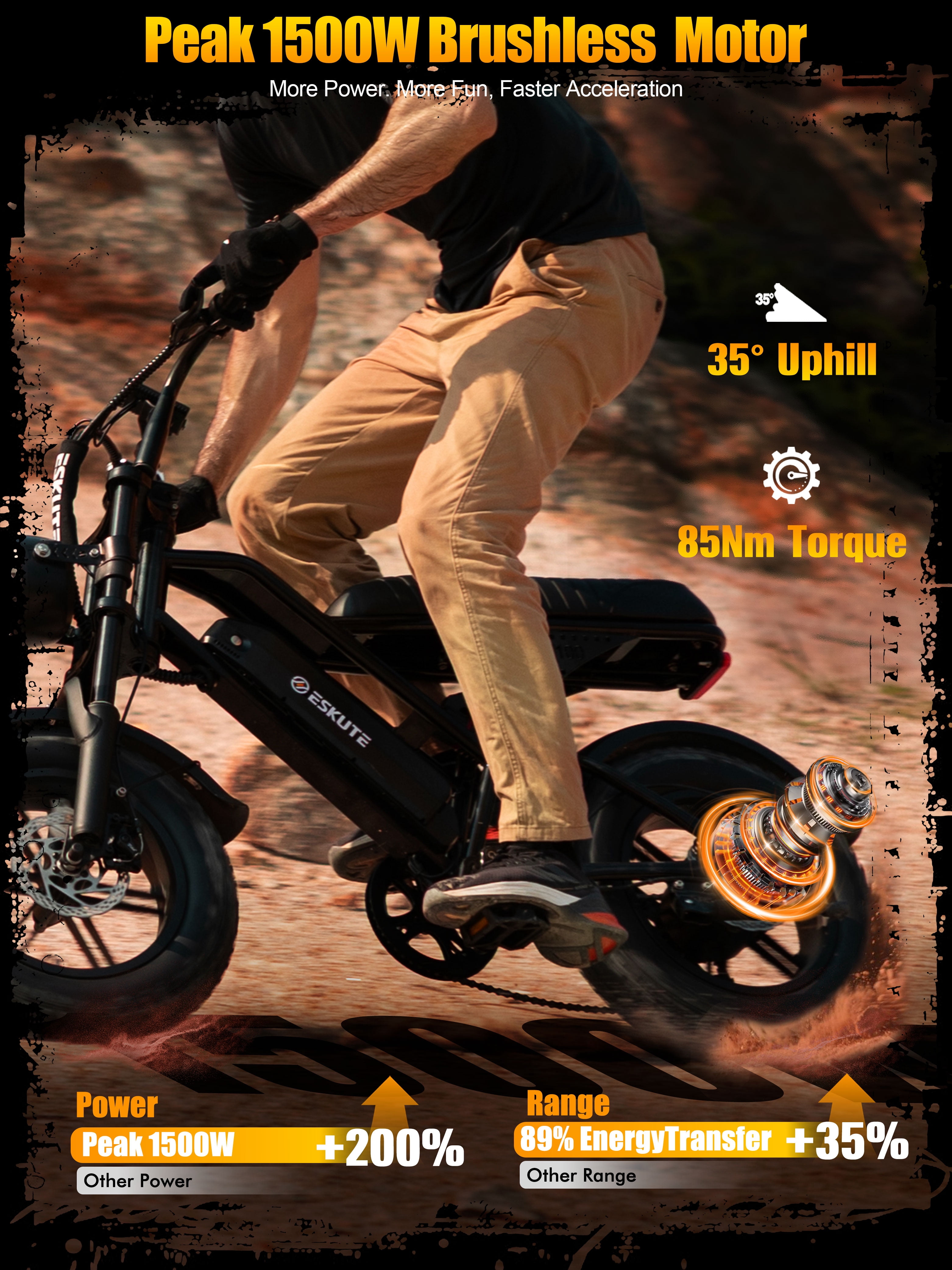 ESKUTE Electric Bike for Teens & Adults, 750W Motor (1500W Peak), 28mph Speed, 48V 13Ah Battery, 16"x4.0" Fat Tires, 7-Speed E-Bike with Dual Suspension, Blue