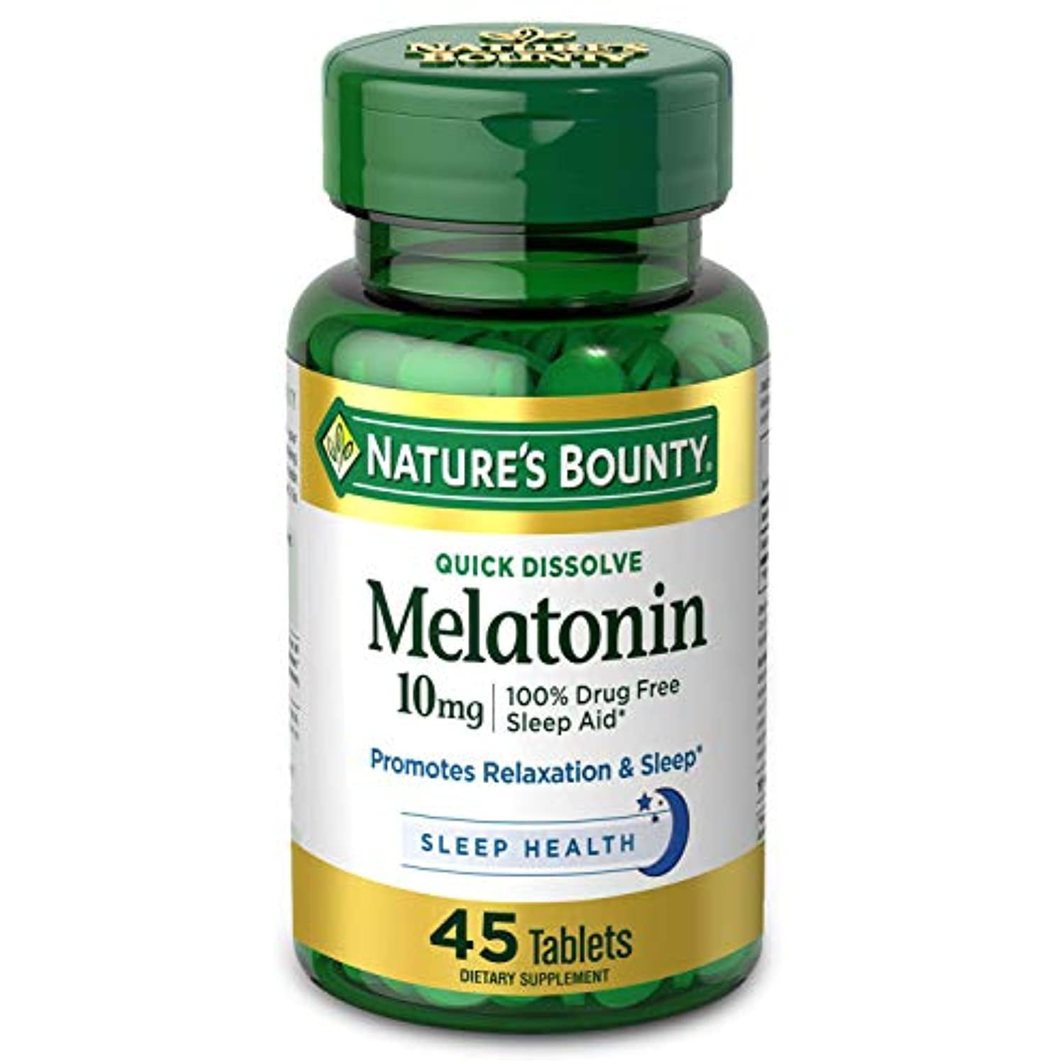 Natures Bounty Melatonin, 100% Drug Free Sleep Aid, Dietary Supplement, 10 Mg, 45 Count