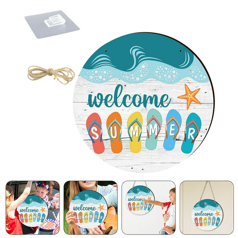 Summer Welcome Sign Wooden Hanging Sign Front Door Decor Beach Theme Party  Decor 