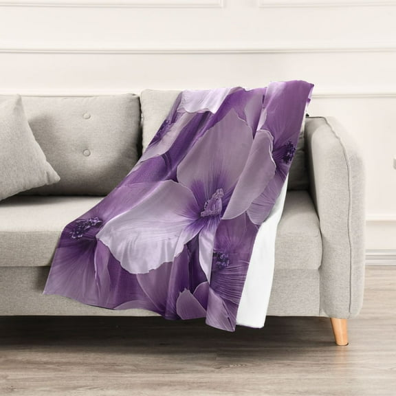Purple and White Flowers Throw Blanket 60" x 90" Soft and Warm Blankets for Couch Sofa and Bed