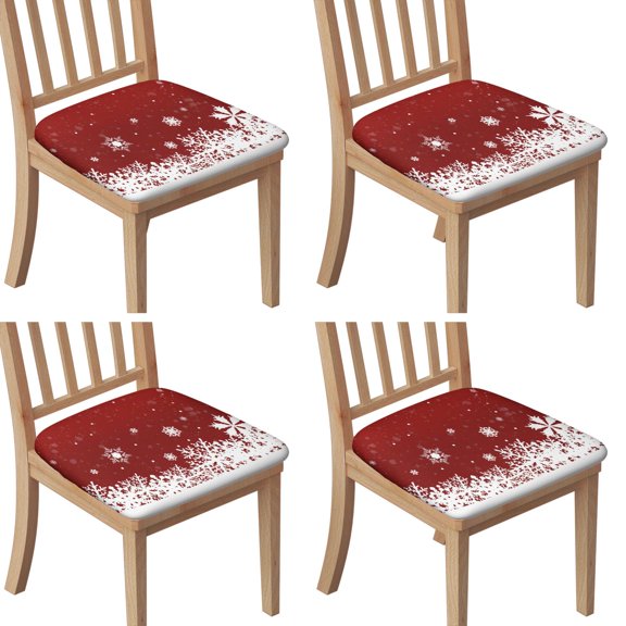 Red Christmas Snowflake Seat Covers for Dining Room Chairs Set Of 4,Stretch Printed Washable Chair Seat Cover with Elastic Ties and Button,Removable Waterproof Couch Cushion Covers