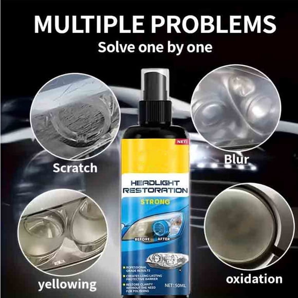 Lisbinx Automotive Headlight Restoration Repair Fluid 50 mL Yellow Oxidation Remover, Plastic Lens Cleaner with Towel for Headlights Taillights Turn Signals