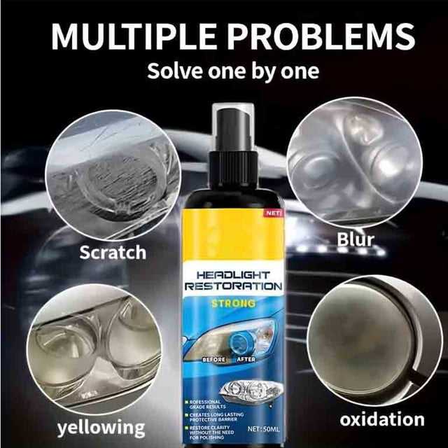50 ml de líquido reparador de faros automotrices para eliminar el amarilleo y la oxidación, restauración y protección de luces de automóvil, fácil de usar en casa y sobre la marcha.