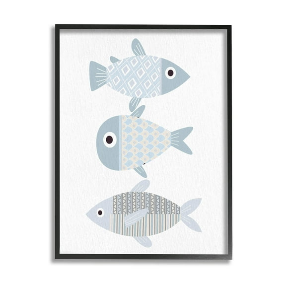 Stupell Industries Three Whimsical Patterned Fish Sea Life Graphic Art Black Framed Art Print Wall Art, Design by Kim Allen