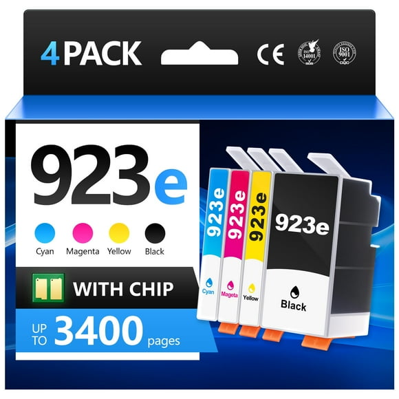 INKBAY 923e High-Capacity (XL) Ink Cartridge with Smart Chip – 4 Pack (BK/C/M/Y) | Replacement for HP 923/923e/923XL/923s | Compatible with OfficeJet Pro 8122e/8135e/8138e/8139e Printers