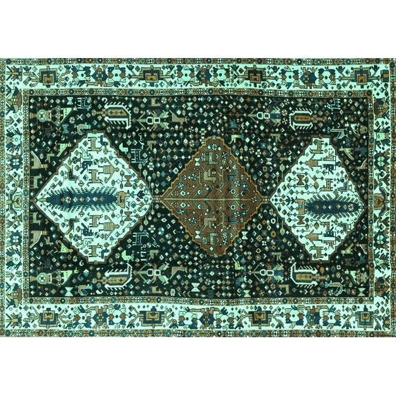 Ahgly Company Indoor Rectangle Persian Turquoise Blue Traditional Area Rugs, 3' x 5'